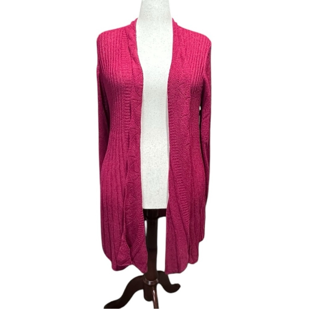 Soft Surroundings Cerise Pink Long Open-Front Cardigan Sweater Size Large NWT